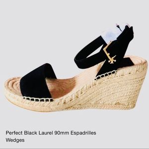 Tory Burch-NWT $258 Laurel Wedge Espadrille 90mm Sandals, Perfect Black Suede, 8